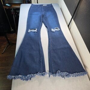 Swank A Posh Womens High Waisted Extreme Flare Distressed Jeans Dark Wash Size M